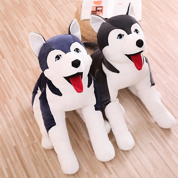 1 st 60/90 cm stor storlek Husky plyschleksaker fyllda mjuka djursimulering Husky Dog Dolls Kudde För Baby Barn Födelsedags julklapp Black 60cm