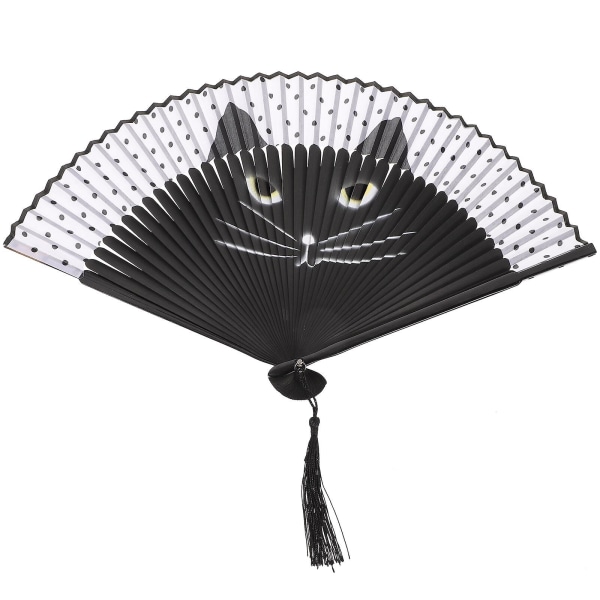 Kvinnor Cartoon Cat Folding Silk Fan Handheld Fan (svart) Black none