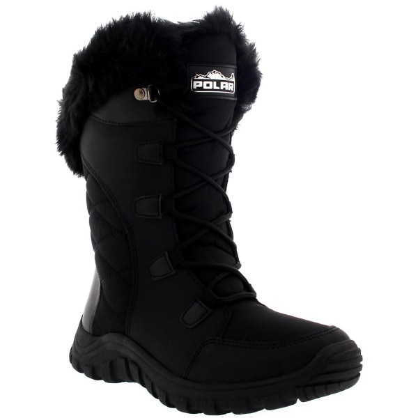 Quiltad snörning för kvinnor Svart utomhuspälsfodrad manschett Snow Rain Duck Boot UK 3-10 Black UK 4