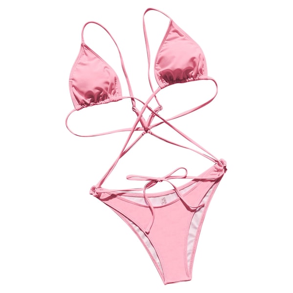 Baddräkt Dam Baddräkt Dam Bikini Baddräkt Sexig Baddräkt Dam Backless Wimsuit Färgmatchning Solida Baddräkter Dam Pink M