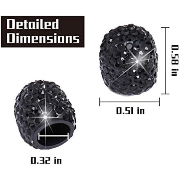 JUSTTOP 4-pack handgjorda Crystal Rhinestone däckventilspindelkapslar, hjuldäcksventil, attraktiv dammtät Bling biltillbehör, Universal för Black
