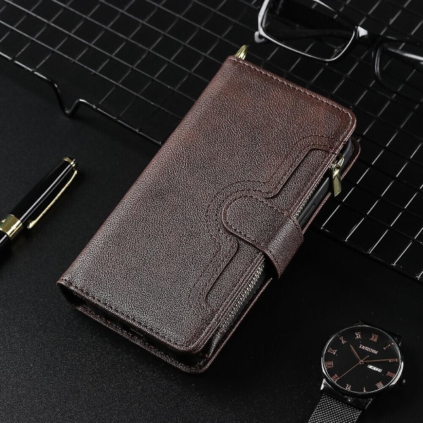 Case för Samsung Galaxy Z Fold 2 Cover Dragkedja Magnetisk plånbok Korthållare Pu Läder Flip Case Brown A
