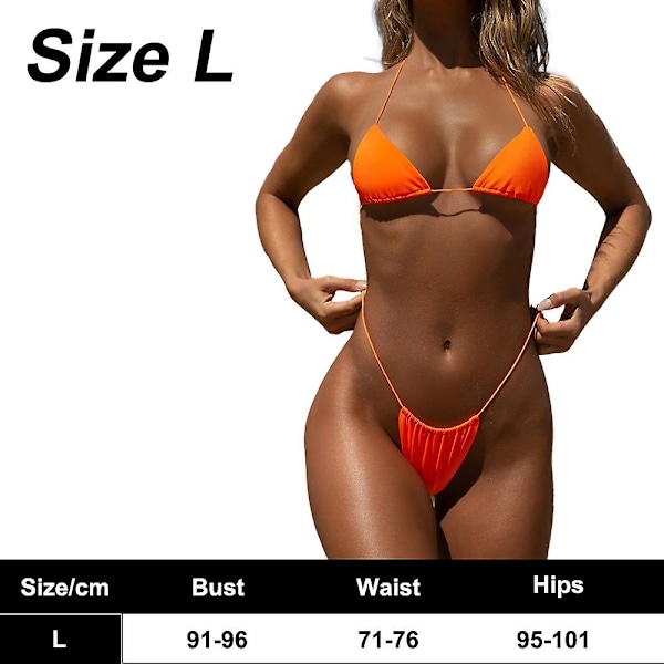 Baddräkt Fylld String Baddräkt Bikini Set Bandage Solid brasiliansk baddräkt L orange