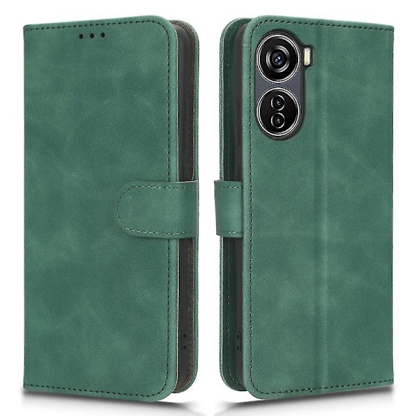 För Zte Blade V40 Design Anti-drop Tpu+pu Läder Phone case Stativ Plånbok Skin-touch Feeling Cover Green