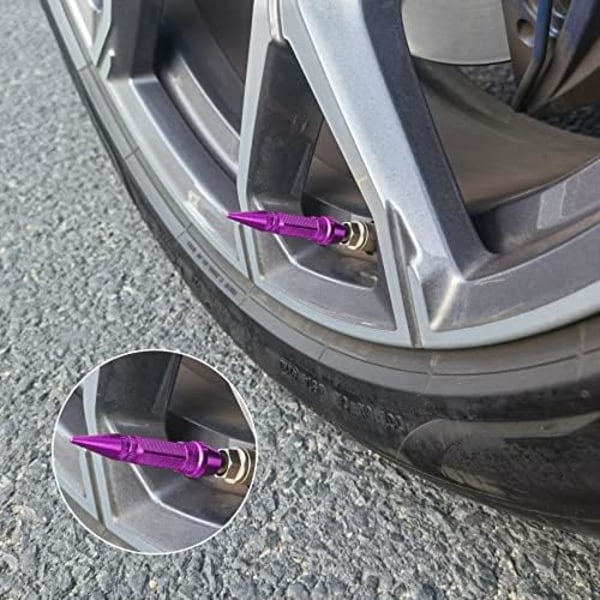 SINGARO 45 mm spikade aluminiumstamventilkåpor, 4 st Dammtäta däckhjulsstamskydd för bilar, SUV:ar, lastbilar, cyklar och motorcyklar (svart) 60MM-Purple
