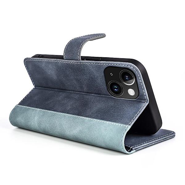 Stitching Leather Flip Phone case för iPhone 15 Blue