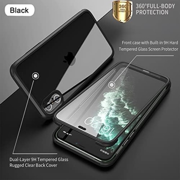 UBUNU iPhone Xs Max- case med skärmskydd [Inbyggt 9H hårt härdat glas], för Magsafe 360 ​​helkroppsskydd, genomskinligt skyddande iPh Black