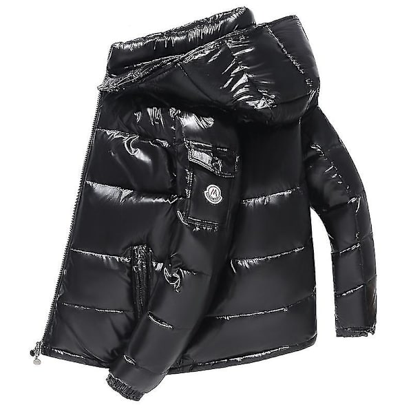 Herr Shiny Down Jacket Herr Vinterjacka Ståkrage Dunjacka Med Hoodbest Present Till Jul Black 2XL