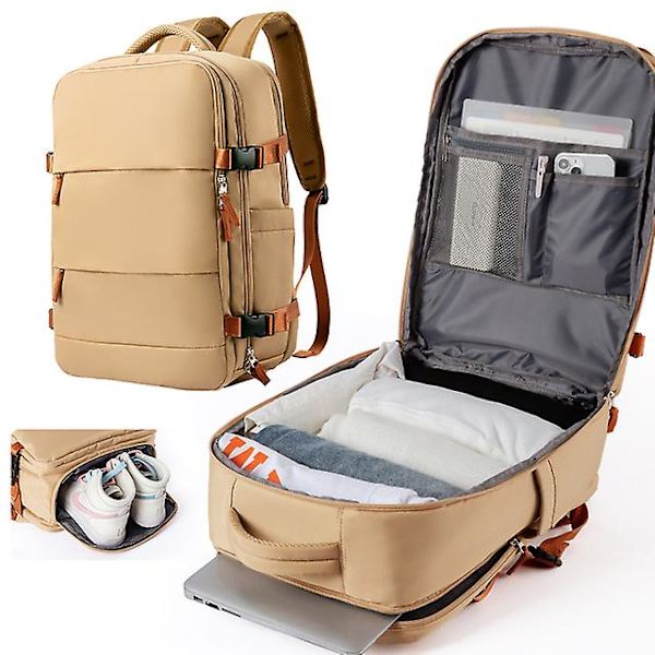 Vattentät reseryggsäck Flygplan bärbar ryggsäck Stor kapacitet Multifunktionsbagage Lättviktspassform 17 tums bärbar dator 17.3inch Khaki