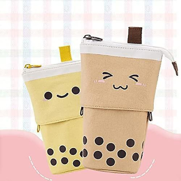Söt penna penna teleskopisk hållare pop up brevpapper case, stå-upp transformatorväska med leende ansikte prick organizer, perfekt för kosmetika påse Happy none