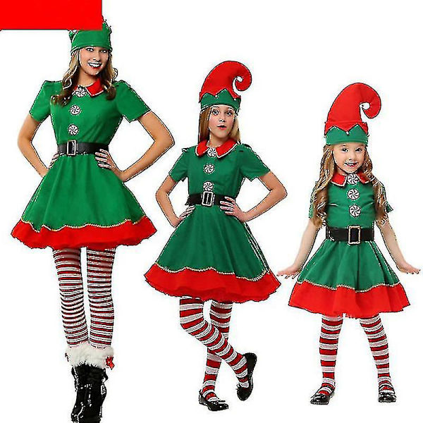 Jul förälder-barn outfit Toddler semester elf kostym Toddler jul outfit Tomtens kostym GIRL 150
