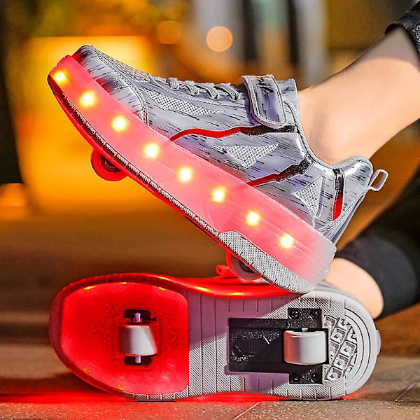 Barnsneakers Dubbelhjulsskor Led Light Skor q8 Silver 30
