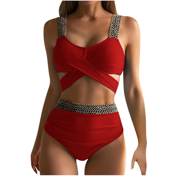 Baddräkt för kvinnor Hög midja baddräkter för kvinnor kvinnors nya mode delad baddräkt Sexig Casual Bikini Baddräkt Baddräkter Wine M