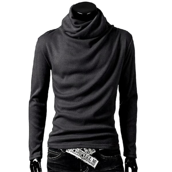 Män Solid Turtle Neck Långärmad Casual Vinter Höst Comfy Loose Pullover Tops Dark Grey XL