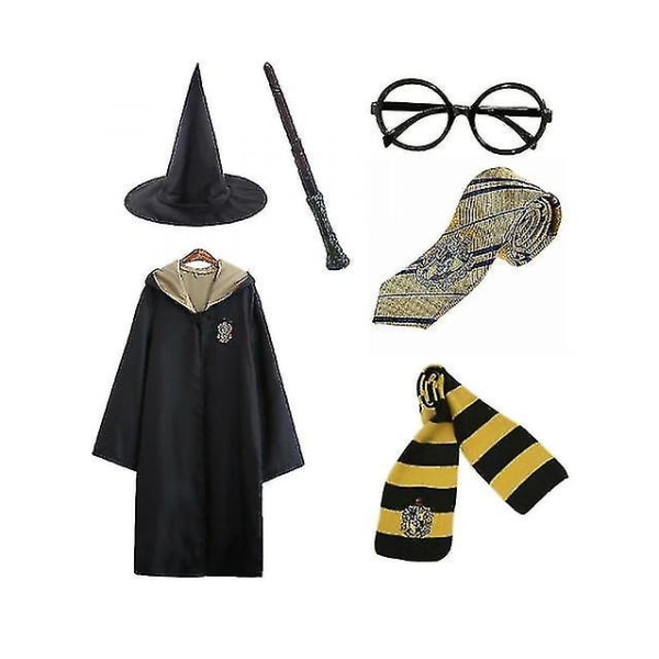 Harry Potter 6st Set Magic Wizard Cosplay Fancy Dress Cape Cloak Kostym yellow 125cm (5-6 years)