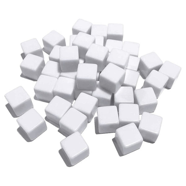 16 mm vita akrylkuber Tomma tärningar för brädspel, matematik räknande undervisning, alfabetsiffror anpassade White none