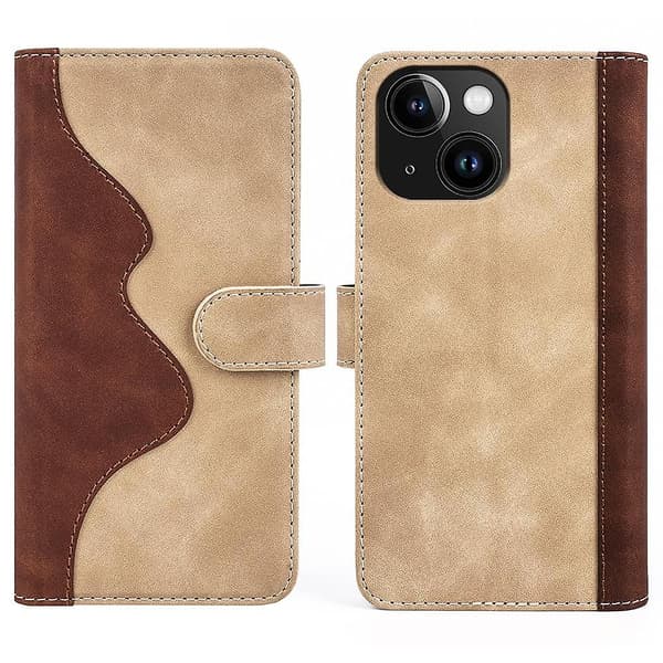 Stitching Leather Flip Phone case för iPhone 15 Yellow