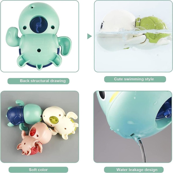 3st/ set Söt simsköldpadda badleksaker för toddler Baby flytande vind upp badkar Vatten poolleksaker null none