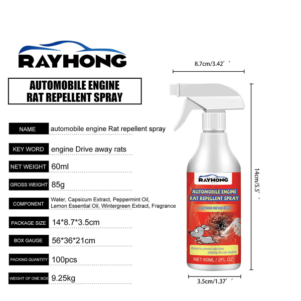 Bilmotor Råtta Mus Repellent Spray Naturligt fordonsskydd 60ml 3Pcs