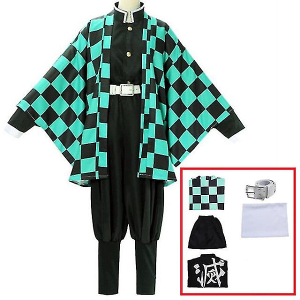 Demon Slayer Kimetsu No Yaiba Tanjirou Kamado Cosplay Kostym Kimono Halloween Anime Uniform Set för vuxna barn 5 piece set 150