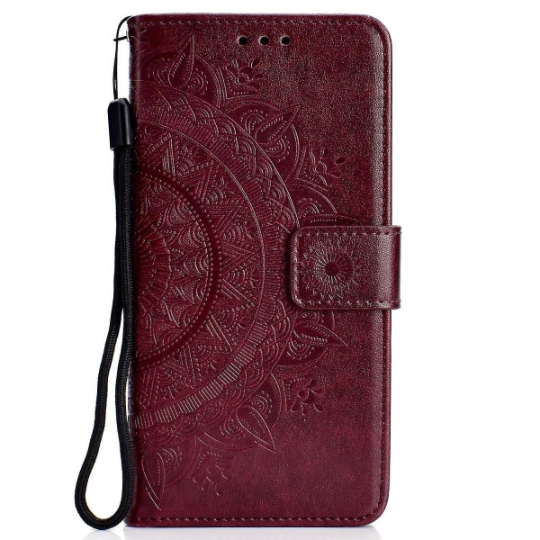 Plånbok med tryckt mandalamönster med flip-back- case för Samsung Galaxy A7/a750-lila Brown
