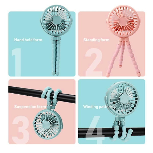USB Fläkt Flexibel Octopus Clip-on Mini Fläkt Led Handheld Fläktar För Baby Pink