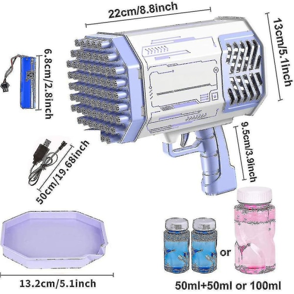 Bubbelmaskin utomhus, 69 hål bubbelpistol för bröllopsfest, födelsedagspresent, badbubbelmaskin sommarleksak, elektrisk LED-ljus bubbelpistol null none