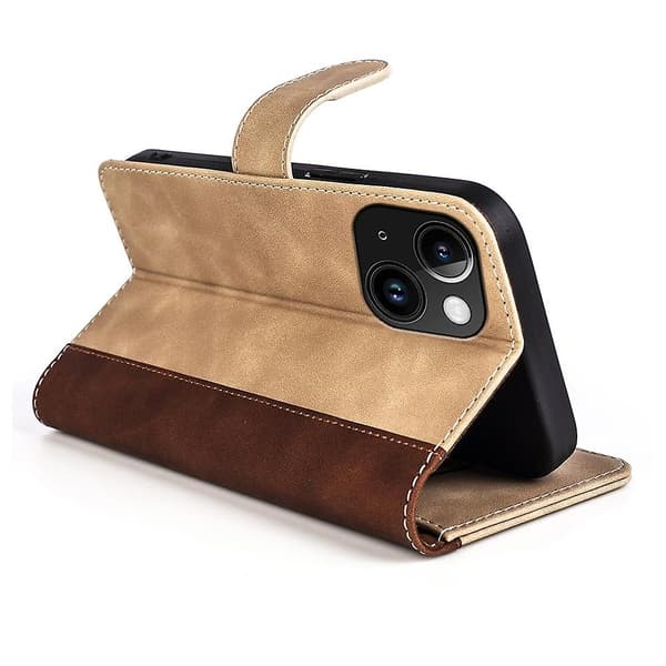 Stitching Leather Flip Phone case för iPhone 15 Yellow