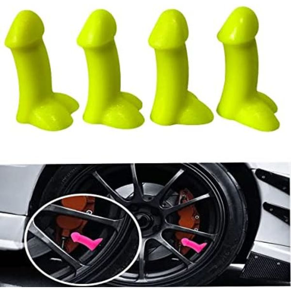 4 ST. Rosa prank-däckventilstamskydd Roliga lufttäta dammsäkra skydd Universal för bilar, stadsjeepar, cyklar, lastbilar och motorcyklar, bilhjulsdäck Yellow