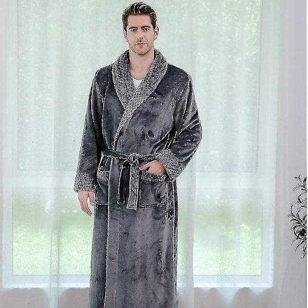 Kvinnor Män Vinter Plus Size Flanellrock Extra lång Huva Varm Morgonrock Lovers Tjock Kimono Badrock Man Morgonrock Robes men grey XL