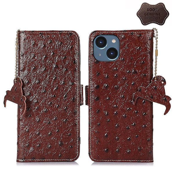 Strutsmönster RFID phone case för iPhone 15 Brown