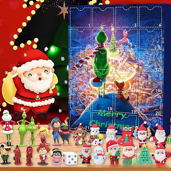 2022 Jultema Blind Box 24 Dagar Julkalender Nedräkning Adventkalender Barn The Grinch Mini Figurer Dockleksaker null none