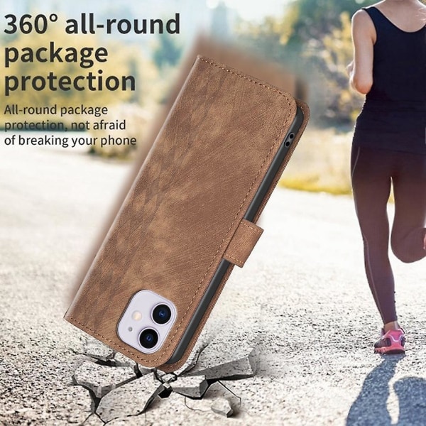 PU- cover för iPhone 11 stötsäkert plånboksställ med tryckt mönster Telefon Flip- case Brown