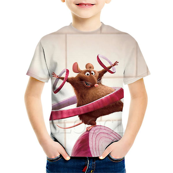 Barntröjor sommar 3D Digital Ratatouille Print Kortärmad Rundhalsad Lös T-shirt style2 110cm