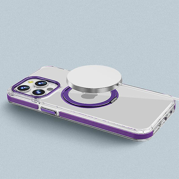 Magnetisk genomskinligt case kompatibelt Iphone 15 Pro med Magsafe stativ Ringhållare Stötsäkert för Iphone 15 Pro case Purple