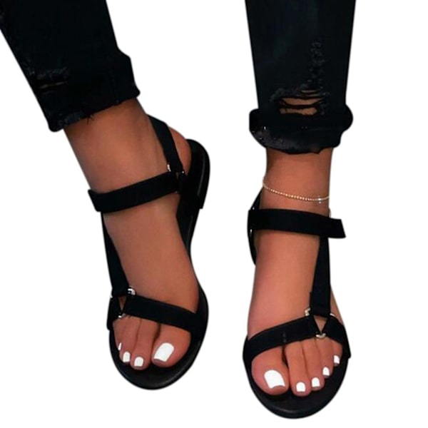 Platta sandaler för kvinnor med öppen tå andas Anti-slip Casual för sommarstrand utomhus Black 41