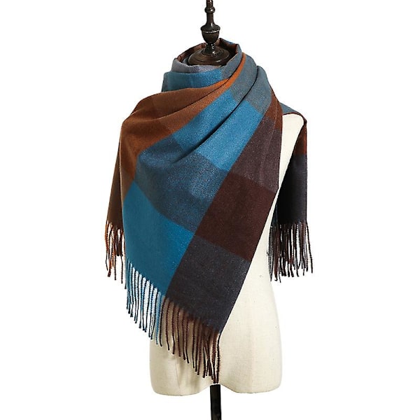 Damscarf Randig plädsjal Elegant damstil höst- och vinterscarf-mörkblå
