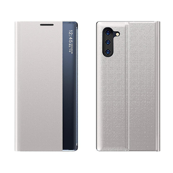 För Galaxy Note 10 Plus sidoskärm Magnetisk horisontell vändbar texturduk + PC- case med & för Galaxy Note 10 Plus Silver