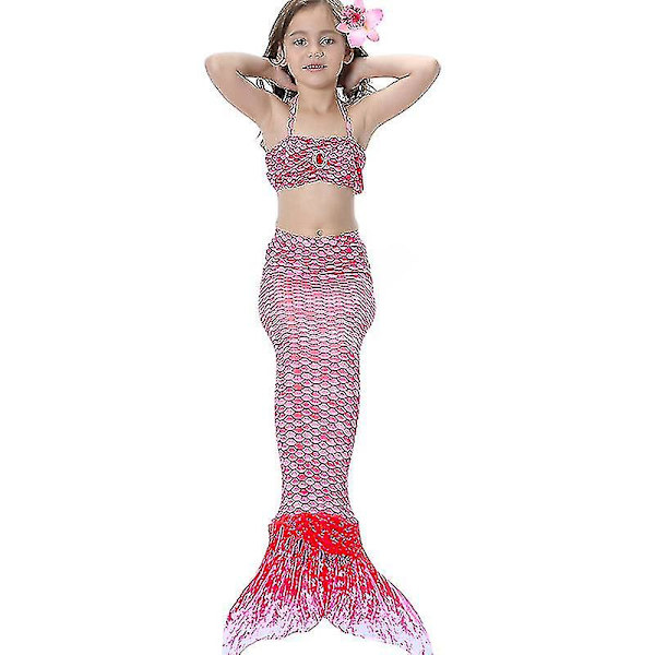 Barn Flickor Mermaid Tail Bikini Set Badkläder Baddräkt Simdräkt Pink 6-7 Years