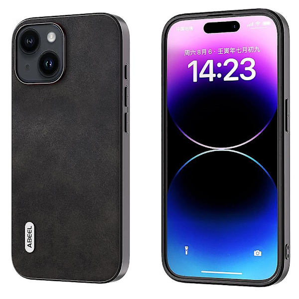 ABEEL Cowhide Texture PU case för iPhone 15 Black