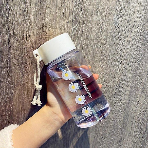 500ml Small Daisy Transparent plastvattenflaskor Bpa-fri Creative Frosted vattenflaska med bärbart rep Travel Tea Cup Transparent 4 Flower 500ml