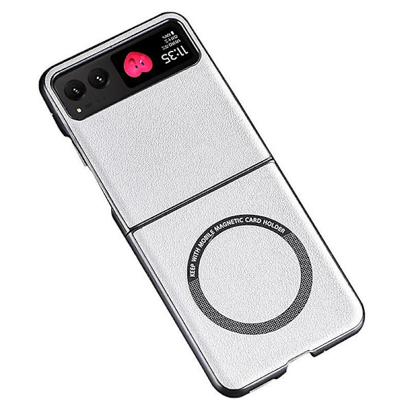 För Motorola Razr 40 5G magnetiskt phone case PU-läder+PC-hårt cover kompatibelt med Magsafe White
