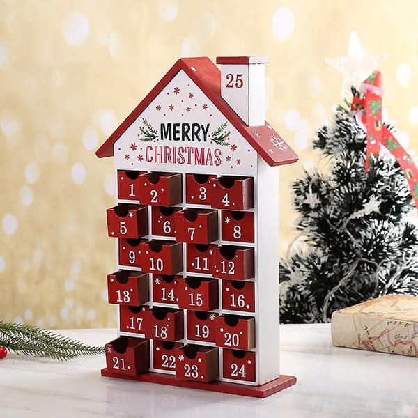 Julkalender i trä med 24 lådor - Julhus för bord - 24 dagar null none