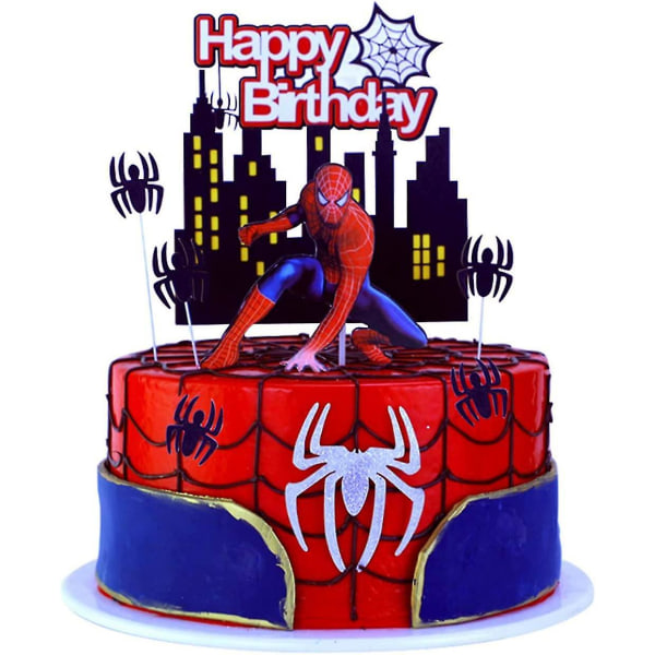 Grattis på födelsedagen Cake Topper Heyteaspider Man Cake Topper Tecknad temafest Tårtdekoration, glitter Grattis på födelsedagen Cake Topper för barn Pojke null none