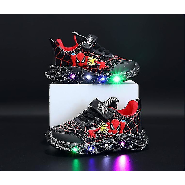 Spiderman Barn Skor Nya Pojkar Sneakers Med Ljus Nya Barnskor Black 26