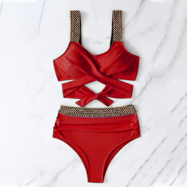 Baddräkt för kvinnor Hög midja baddräkter för kvinnor kvinnors nya mode delad baddräkt Sexig Casual Bikini Baddräkt Baddräkter Wine M