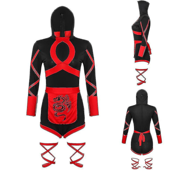 Kvinnors Ninja Cosplay Sexig Bodysuit Outfit Halloween Party Kostym Finklänning 2XL