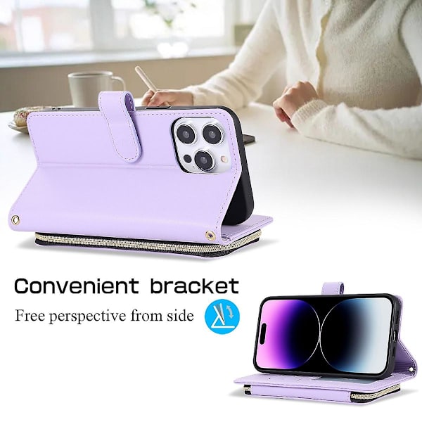 Crossbody dragkedja case kompatibel med Iphone 15 Pro Max, Pu läder stötsäkert cover med korthållare och rem Red For iPhone 15 Pro Max