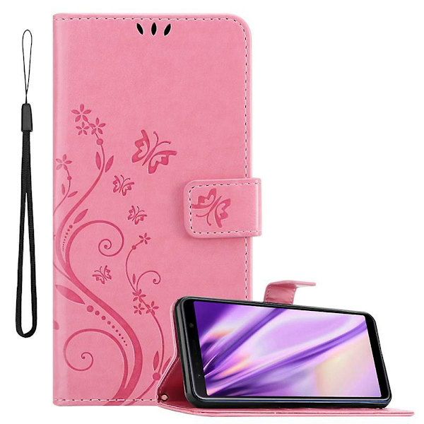 Samsung Galaxy A7 2018 Cover Case Case - med blommönster och stativfunktion och kortplats FLORAL ROSA Galaxy A7 2018