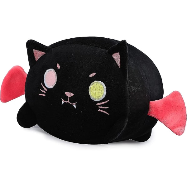 Söt svart katt plyschkudde 8 svart kattunge gosedjur med lysande ögon, fett mjuka kawaii plyschar kramar plysch squishy kudde leksakspresent